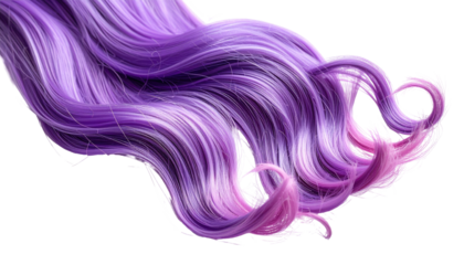 A swathe of flowing hair in blended shades of purple, violet, and pink, curling at the ends on a transparent bg