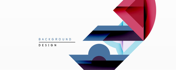 Abstract geometric design. Overlapping shapes create dynamic composition. Gradient colorsblues, purples, redsadd depth. Minimalist aesthetic, modern feel. Clean lines, simple forms.