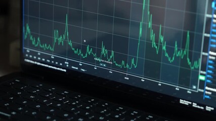 Business man trader investor analyst using laptop analytics for cryptocurrency financial stock market analysis analyze graph trading data index investment growth chart on screen. - Powered by Adobe
