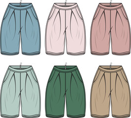 Collection of Fashionable Shorts in Various Pastel and Earthy Tones for Women's Apparel Design
