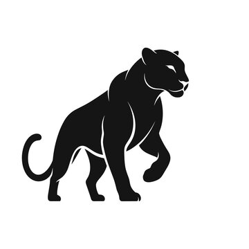 Black leopard walking in a stylized silhouette design  