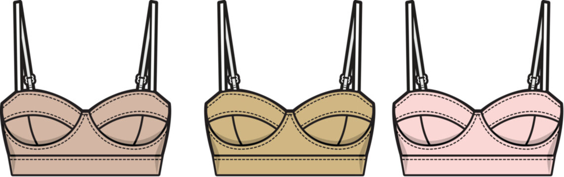 Three diverse shades of bra designs, tailored for various skin tones, in a fashion-forward style