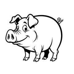 Obraz premium Cartoon pig smiling while standing on a white background 