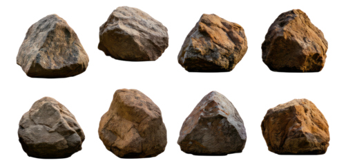 Various Natural Rock Shapes and Textures for Background or Design, Isolated on Transparent, white background