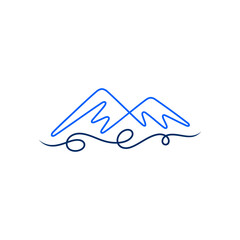 logo of mountains and lake water or ocean waves with minimal line design