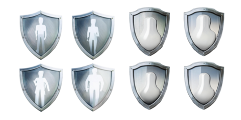 Set of Protective Shields with Silhouetted Figures, set collection, mega bundle, isolated on transparent background