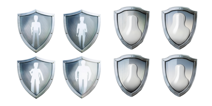 Set of Protective Shields with Silhouetted Figures, set collection, mega bundle, isolated on transparent background