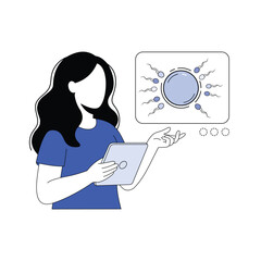 Woman with tablet explaining fertilization. Vector illustration concept for fertility, IVF, reproduction, or sex education.