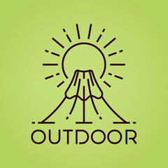 Volcano hiking logo with monoline adventure style