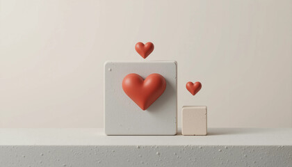 Minimalist Three Dimensional Heart Shapes Composition