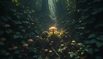 Enchanted Fantasy Forest Illuminated Mushroom Glade