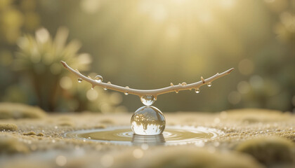Delicate Nature Balance Droplets On Branch Sphere