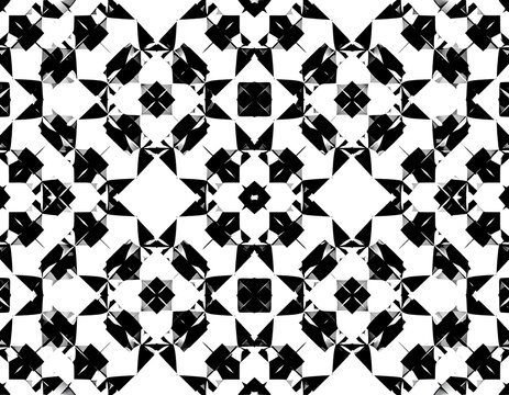 Abstract geometric pattern in black and white with repeating, symmetrical shapes - Powered by Adobe