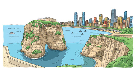 Fototapeta premium Beirut skyline doodle with iconic landmarks and architecture