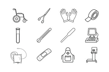 Healthcare and Hospital Equipment Line Art Vector Set