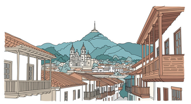 Bogota skyline doodle with iconic landmarks and architecture