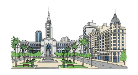 Naklejka premium Montevideo skyline doodle with iconic landmarks and architecture