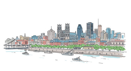 Montreal skyline doodle with iconic landmarks and architecture