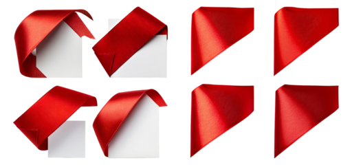 Decorative Red Ribbons on Plain White Background for Gift Wrapping, Isolated on Transparent Background