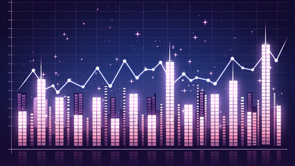 Fototapeta premium Futuristic city skyline financial chart and graph background with glowing effects