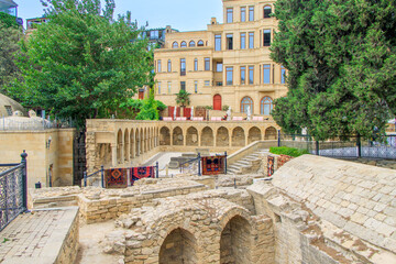 BAKU, AZERBAIJAN. Courtyard with lapidarium in Icheri Sheher Old Town of Baku, Azerbaijan.