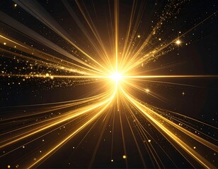 Abstract image of light bursts emanating from a central bright point, gold and black