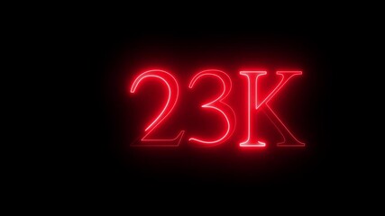 Abstract glowing neon light 23K letter animation. 23K followers or subscribers ,30K Electric blue lighting text with animation on black background. 