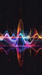 Abstract image of rainbow-colored waves with points reflected on a dark textured surface