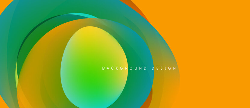 Abstract design features vibrant layers, flowing shapes. Orange, green hues create dynamic visual effect. Modern background element.