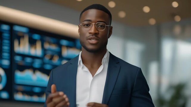 Marketing strategist presenting detailed campaign performance and consumer behavior analytics to executives, showing confidence and enthusiasm, symbolizing corporate branding, digital marketing