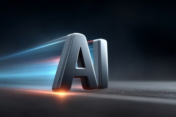 Futuristic 3D rendering of 'AI' letters in a dark,high-speed environment.