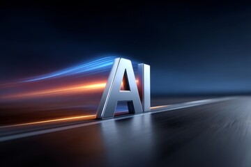 3D Render of 'AI' in a Futuristic,High-Speed Digital Environment