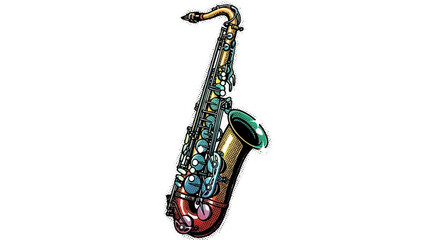 Fototapeta premium Vibrant artistic illustration of a classic saxophone instrument.