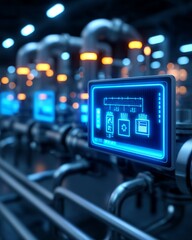 Naklejka premium Futuristic AI-Powered Hydrogen Energy Control System in a Contemporary Industrial Setting