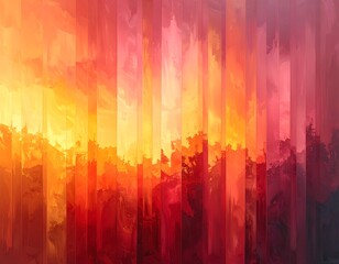 Abstract image of vertical bands in warm, blended, sunset hues, resembling landscape