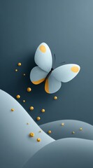 Stylized Blue and Gold Butterfly Amidst Abstract Waves