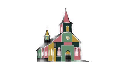 Colorful Church Illustration with Unique Design and Architecture.