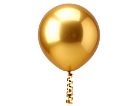 Floating Gold Foil Balloon with Shimmering Ribbon – Festive Luxury PNG