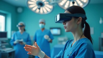 Medical professionals utilizing virtual reality technology in a modern operating room setting - Powered by Adobe