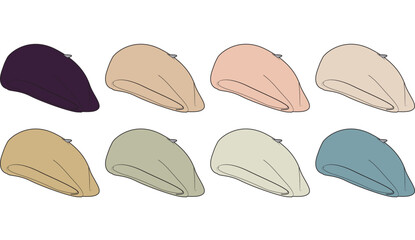 Various colored berets arranged in a grid, showcasing the different hues and styles for fashion
