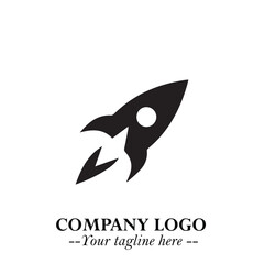 Fototapeta premium Rocket Logo Symbol in Black on the White Background with Modern Futuristic Space Design 
