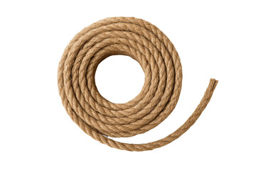 Coiled rope on a neutral surface, showcasing its texture and form