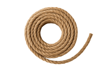 Coiled rope on a neutral surface, showcasing its texture and form