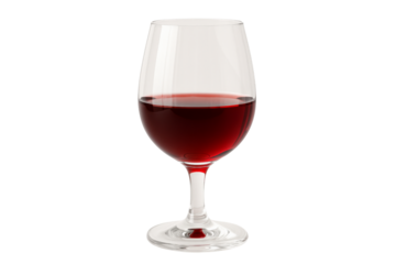 A crystal glass filled with a rich red wine. The wine sits in the elegant stemmed glass, a symbol of pleasure