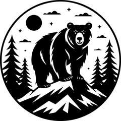 Fototapeta premium Bear in the wilderness Black silhouette Vector Art