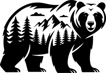 Bear in the wilderness Black silhouette Vector Art