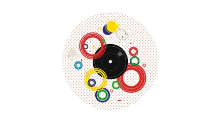 Abstract vinyl record design with colorful geometric shapes.