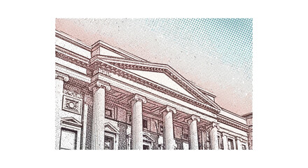 Grand Neoclassical Building with Columns and Pediment.