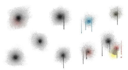 Abstract ink blots and splatters on white background.