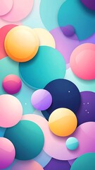 Abstract image of colorful translucent circles overlapping in pastel shades and soft shadows